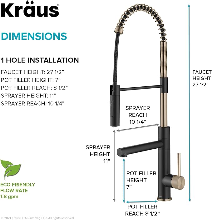 KRAUS Artec Pro Commercial Style Pull-Down Single Handle Kitchen Faucet with Pot Filler in Spot Free Antique Champagne Bronze/Matte Black, KPF-1604SFACBMB