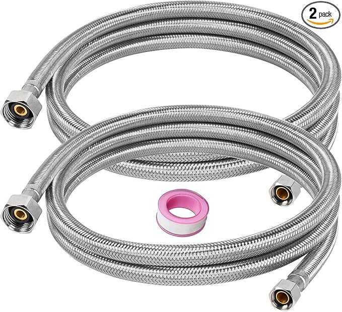 60" Faucet Supply Line,3/8" Comp x 1/2" FIP Flexible Faucet Connector,Stainless Steel Braided Supply Line for Long Distance Use of Faucet Sink, Water Heater, Angle Valve（Plumbers Tape Include)