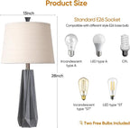 WIHTU 3 Color Temperature Table Lamps Set of 2, 27'' Grey Modern Table Lamp for Living Room, Beside Lamp with Linen Shade, Resin Desk Lamp for Nightstands Bedroom Decor (2 Bulbs Included)