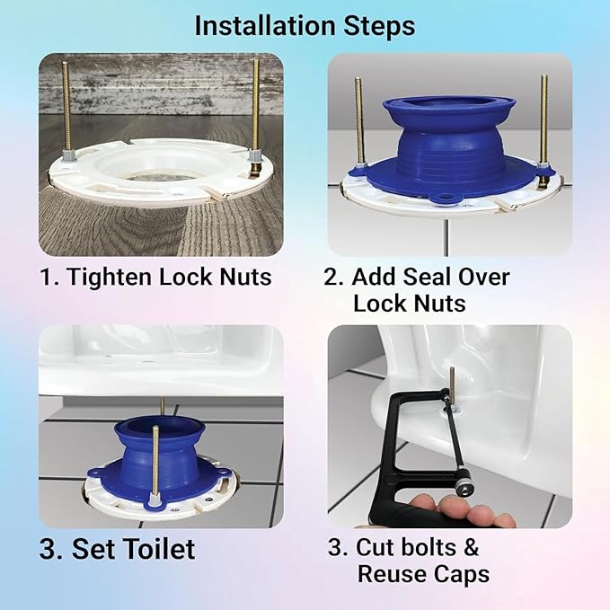 One N Done Toilet Flange Repair Kit – Complete Toilet Wax Ring Replacement Kit – Durable Waxless Toilet Ring – Includes Toilet Flange Bolts and nuts,washers - Toilet Flange Extension Kit (Pack of 2)
