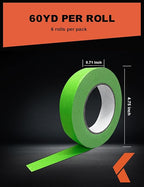 Painters Tape for Car - Green No Residue Automotive Masking Tape - Heat Resistant for Paint Booth, 0.7 Inches x 60 Yards, 6 Rolls