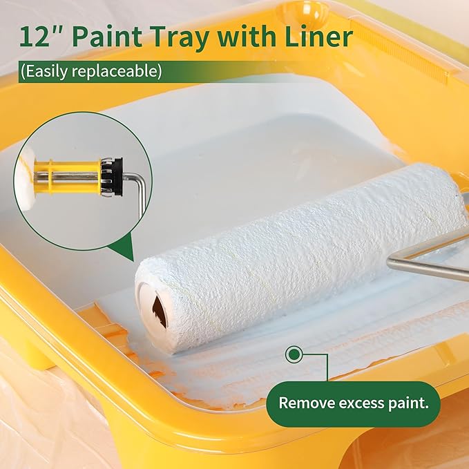VOOMEY Paint Roller Kit, 12 Inch Paint Tray, 9-Inch Paint Roller Extension Pole, Small Paint Roller, Paint Brush, 28 Piece Set,Great for Professional Painters and Home Decoration