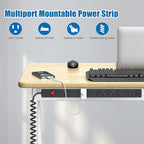 2Pack 8 Outlet Metal Wall Mount Power Strip, Mountable Outlet with Switch, Heavy Duty Wide Spaced Surge Protector, 10 FT SJT 14AWG Black Spring Cord.