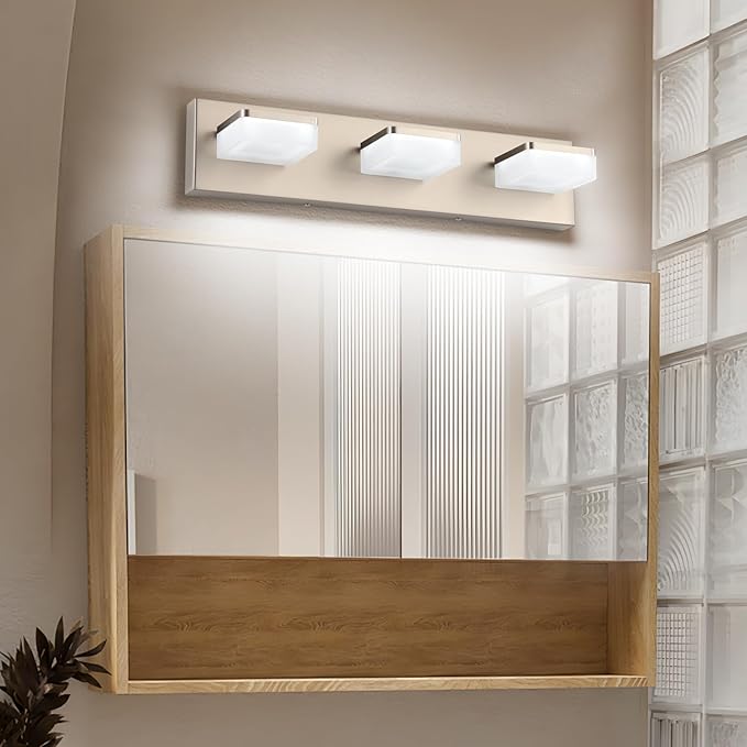 Brushed Nickel Vanity Lights for Bathroom - 3 Light Vanity Light Fixture - Dimmable LED Wall Sconces - Daylight 5500K - Elegant Bath Light Fixtures for Over Mirror