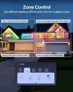 ASAHOM AI Permanent Outdoor Lights S107C, 150FT with 108 RGBCW LED Lights and Dual Output, 30,000 Lighting Effect Combination, IP67 Waterproof for House Halloween Christmas and Daily Decoration, White