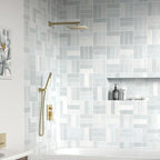 Lava Odoro Modern 3-Setting Square Shower and Tub Faucet Set with Shower Head and Handheld Sprayer Gold, Rainfall Shower System with Tub Spout, Shower Valve Trim Kit, Champagne Gold, SF103-SG-T