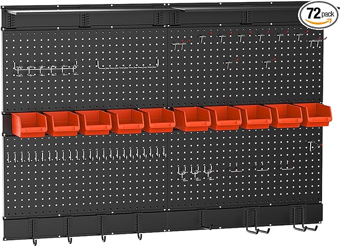 Ultrawall Black Pegboard Wall Organizer, 48X 36 inch for Garage Storage with Hooks, Storage Bins, Tool Panel Organizer, 72pcs