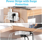 Flat Plug Power Strip Surge Protector with 12 AC Outlets 6 USB Ports 3 Side Multi Plug Outlet Extender 15 Ft Extension Cord for Home Office Kitchen Dorm Wall Desk Charging Station ETL Listed