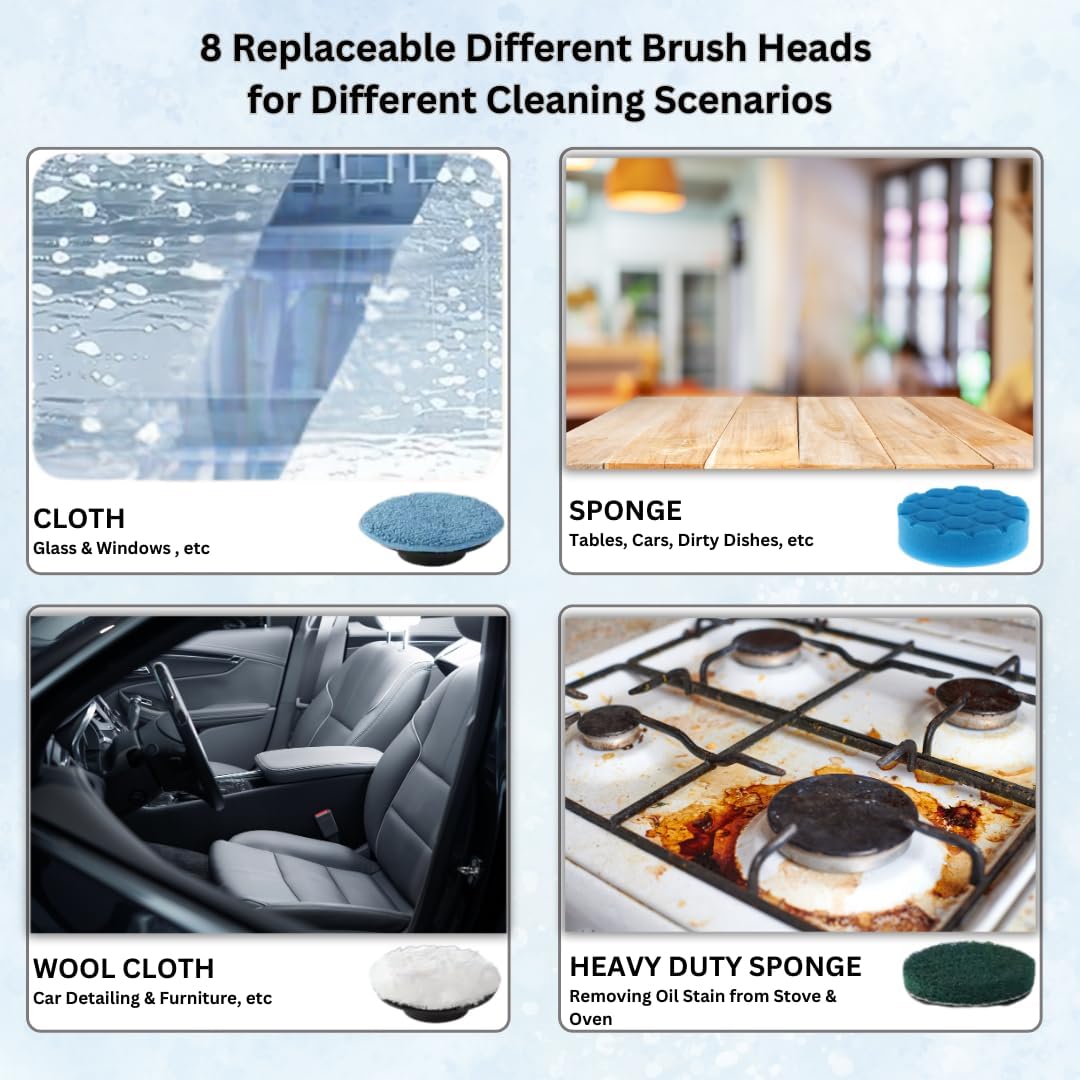 Electric Spin Scrubber, Cordless Cleaning Brush with 8 Replaceable Heads, Adjustable Handle, Dual Speed Power Scrubber for Bathroom, Bathtub, Floor, Tile, and Kitchen Cleaning