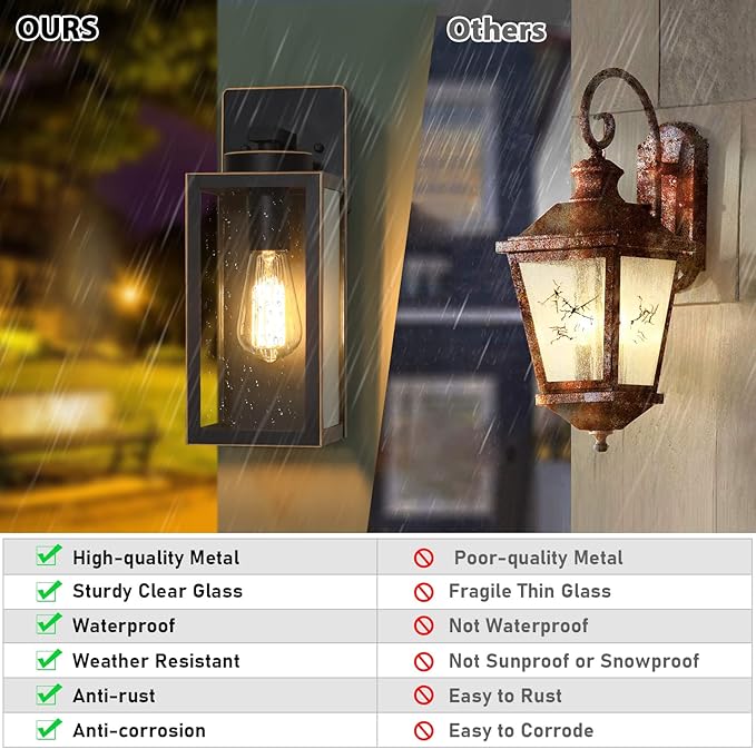 Outdoor Wall Light Fixtures, Exterior Waterproof Wall Lanterns, Bronze Porch Sconces Wall Mounted Lighting with E26 Sockets & Glass Shades, Modern Wall Lamps for Patio Front Door Entryway, 2-Pack