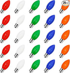 25 Pack C7 Christmas Light Bulbs, C7 Ceramic Multicolor Christmas Lights Replacement Bulb, E12 Candelabra Base Vintage Light Bulbs for Outdoor Xmas String Lights Nightlight Chandelier, 5 Watts