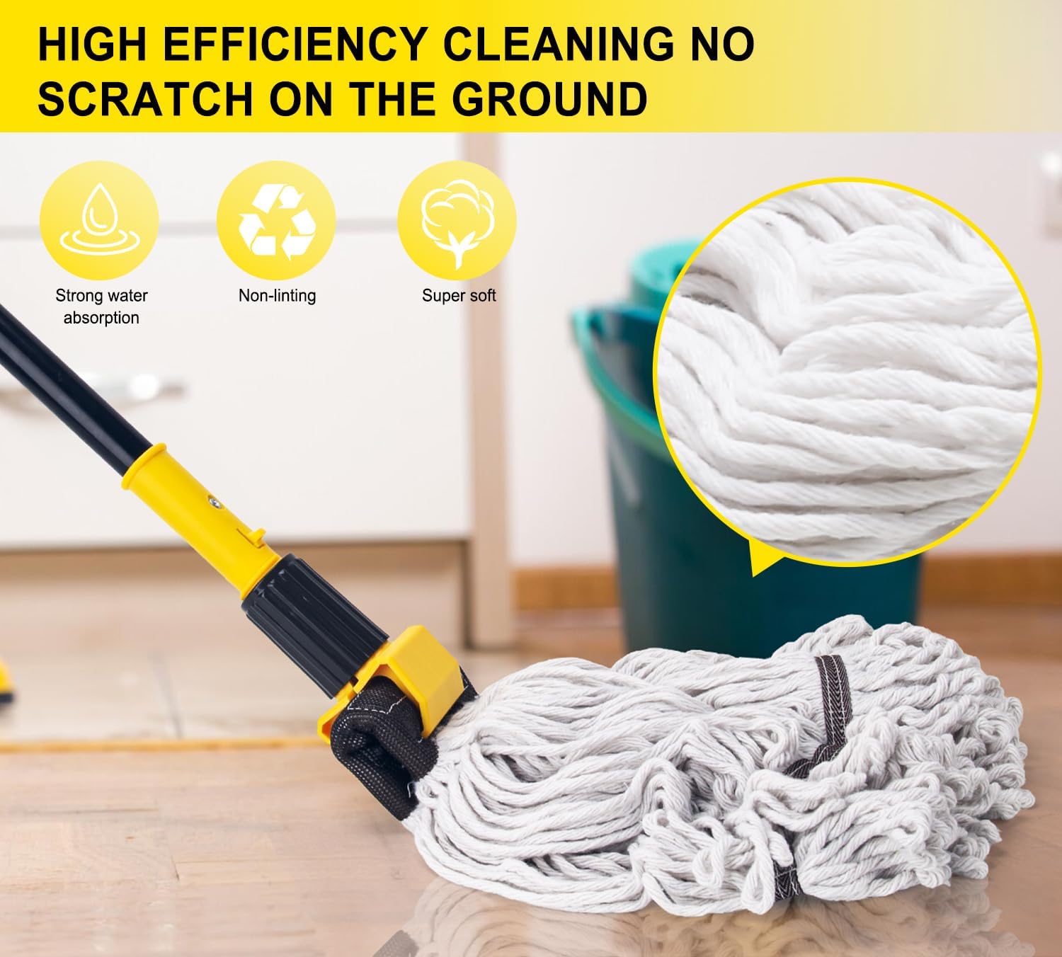 KeFanta 60" Heavy Duty Commercial Mops for Floor Cleaning,Looped-End String Industrial Mop with Long Handle, Cotton Wet Mop for Home, Kitchen, Garage, Office and Concrete/Tile Floor