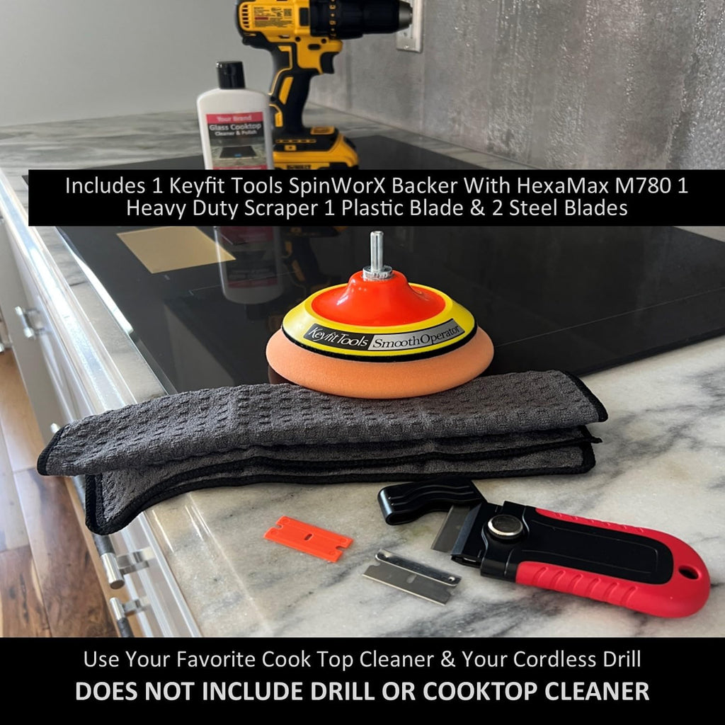 Keyfit Tools SmoothOperator PROFESSIONAL Drill Powered Glass Ceramic Cooktop Cleaner Oven Door Glass Stove Top Polisher ~ HexaMax M780 Proprietary Non Abrasive Cleaning/Polishing Material