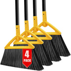 Heavy Duty Broom Outdoor and Indoor, 4 Pack Upgraded Commercial Angle Brooms, Perfect Yellow Broom of House, Kitchen, Garage, Courtyard