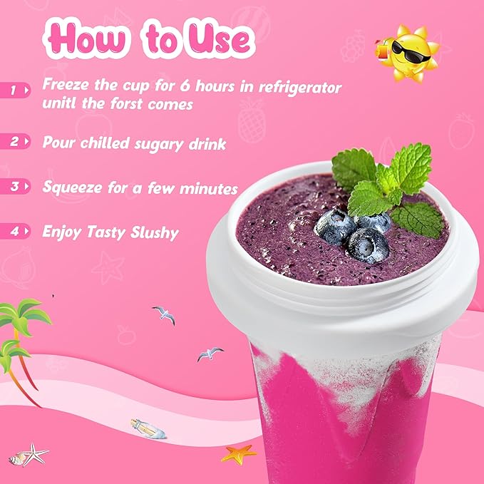 Tgosomt Slushie Maker Cups, Quick Magic Squeeze Slushy Cups, DIY Frozen Smoothies Cups, Juice Milk shake Yogurt Ice Cream Maker, Double Layers Cooling Cups, Cool Fun Gifts (Pink)