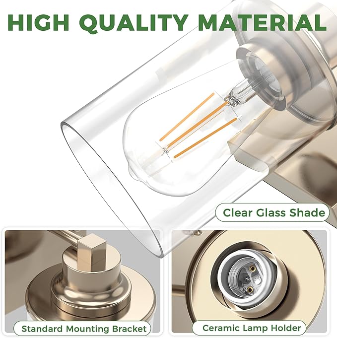 DORESshop 1-Light Bathroom Light Fixtures, Chrome Wall Sconces with Clear Glass Shade, Bathroom Vanity Light Fixture for Living Room Bedroom