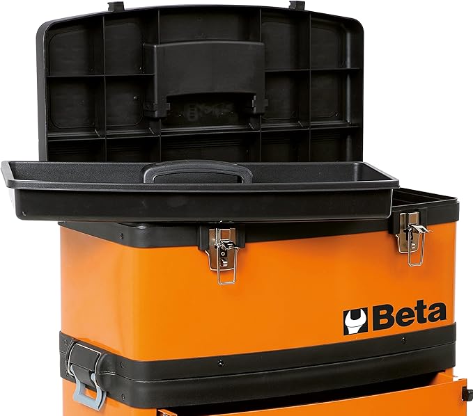 Beta C41H Two-Module Rolling Metal Tool Chest, Detachable Metal Tool Box, Telescopic Handles, Orange