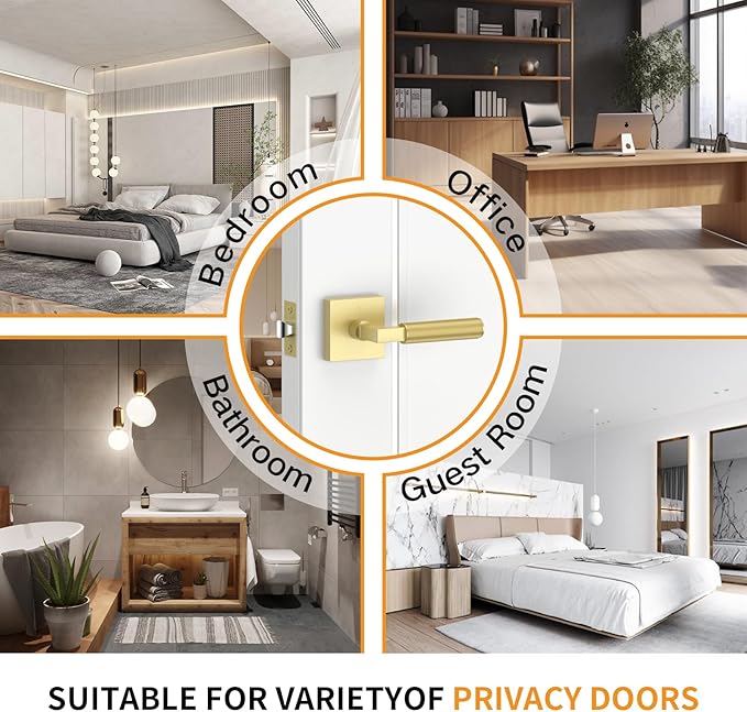 Amerdeco 1 Pack Privacy Door Handles,Brushed Gold Door Handles Interior,Knurled Gold Door Lever, Heavy Duty Bedroom and Bathroom with Lock,Reversible Keyless for Right & Left Side AM0021