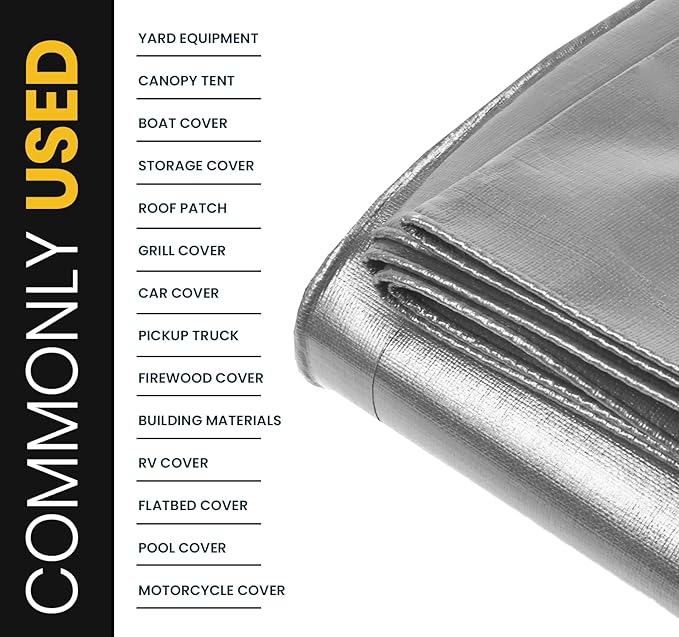PROTARP Extra Heavy Duty 16 Mil Tarp Cover, Waterproof, UV Resistant, Rip and Tear Proof, Poly Tarpaulin with Reinforced Edges for Roof, Camping, Patio, Pool, Boat. (Silver/Black 18′ X 24′)
