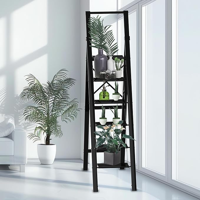 6 Step Ladder, Portable Step Ladder with Handrails, Folding Step Stool for Adult, Aluminum Step Ladder for Closet, Kitchen, Outdoor, 330LBS - Black