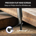 Bolt Dropper #6 x 1/2 Inch Wood Screws, Pack of 100 - Black Xylan Coated Stainless Steel Flat Head Phillips Screw - Corrosion Resistant for Wood, Drywall Applications, and Outdoor Use