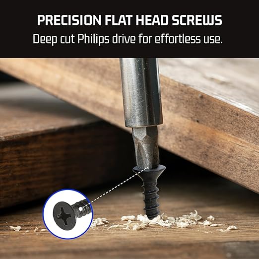 Bolt Dropper #6 x 1/2 Inch Wood Screws, Pack of 100 - Black Xylan Coated Stainless Steel Flat Head Phillips Screw - Corrosion Resistant for Wood, Drywall Applications, and Outdoor Use