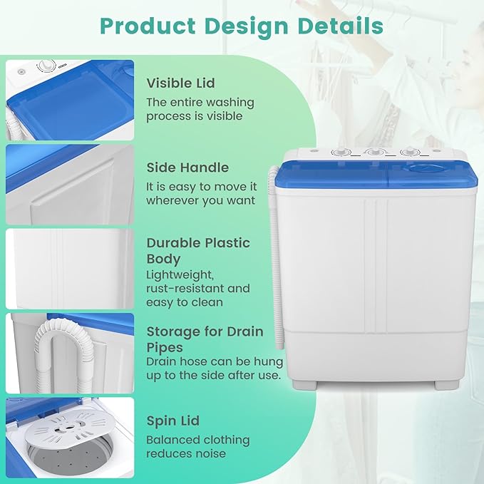 Auertech 20 Lbs Portable Washing Machine, Portable Washer for Apartment with 12 Lbs Washer, 8 Lbs Spinner, Mini Compact Top Load Washing Machine for RV Dorm