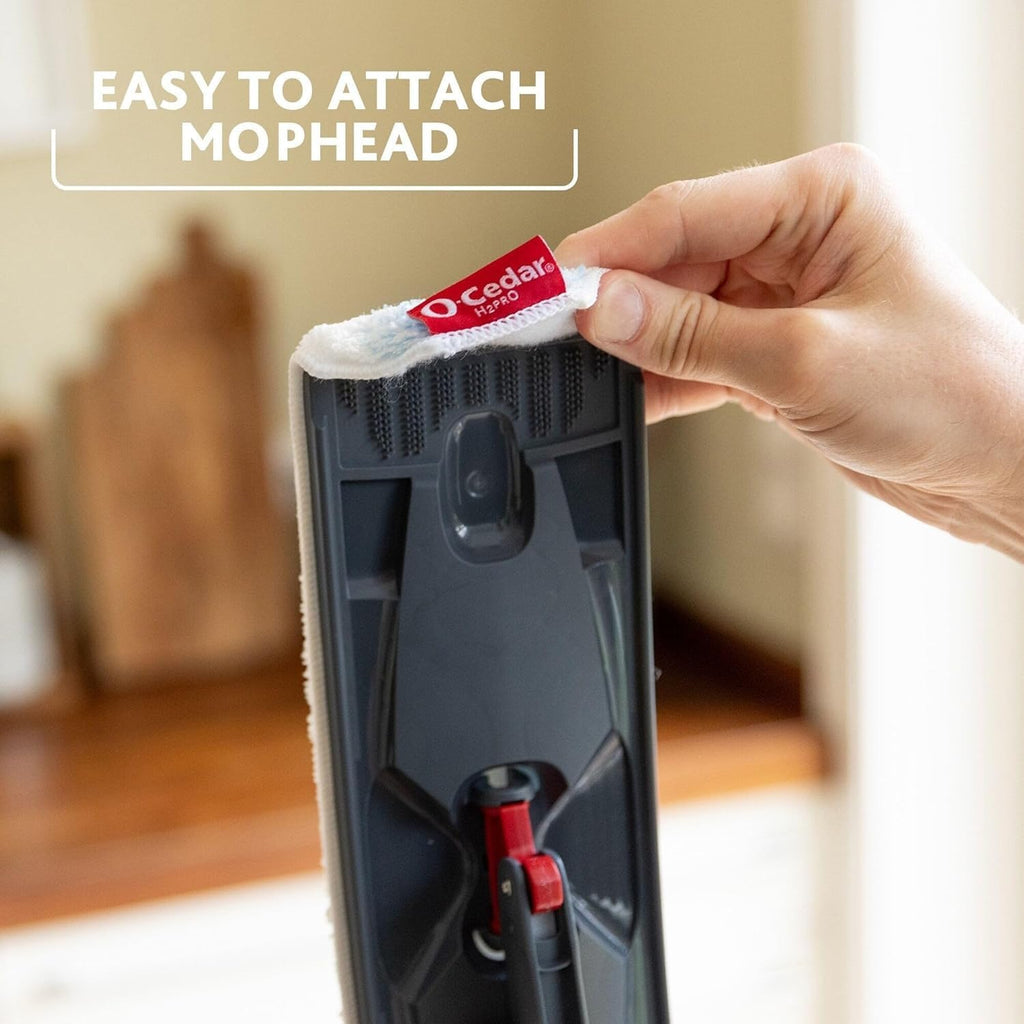 O-Cedar H2prO Flat Mop System with 2 Mop Head Refills | Quick Cleaning Tool | Clean with Clean Water | Machine Washable Reusable Microfiber Mop Pad | Safe on Wood Floors, Vinyl,Tile, Baseboards, Walls