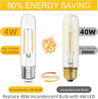 Tubular LED Edison Bulb Dimmable 2700K Warm White, 4W, 40 watt Equivalent, E26 LED Light Bulbs, T10 Edison Bulbs for Chandeliers, Ceiling Fan, 90+CRI 400LM, 6 Pack