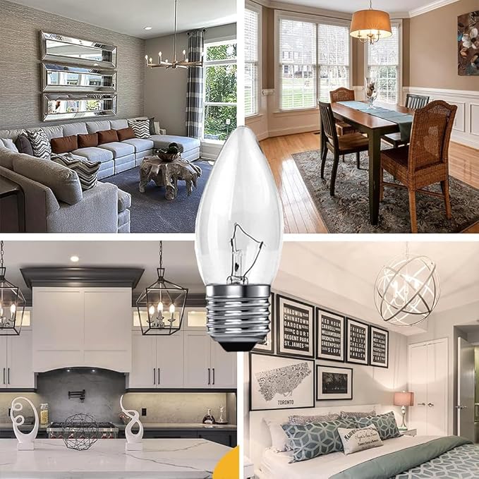 SCOMX 40W Incandescent Torpedo Tip Chandelier, Chandelier Bulbs 40 watt,Clear Dimmable Light Bulbs,Light Bulbs 40 watt, Medium E26 Candelabra Base,Torpedo Transparent Light Bulbs for Chandeliers