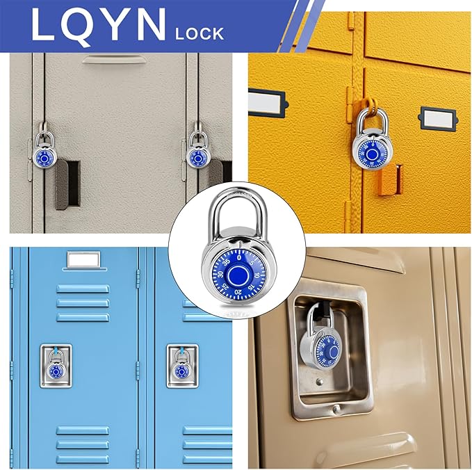 Combination Lock, LQYN Standard Dial Combination Lock, Pack of 60; Blue Turnplate, 2 in. Wide, Fixed Three Digital Combination, for School, Gym & Locker, Toolbox, Gate