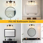 3-Light Bathroom Light Fixtures, Coastal Vanity Lights with Crystal Glass Shade, Black Bathroom Wall Lamp for Mirror Kitchen Hallway Bedroom