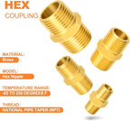 GASHER 8PCS Brass Pipe Fitting Hex Nipple Kit 1/8 inch 1/4 inch 3/8 inch 1/2 inch