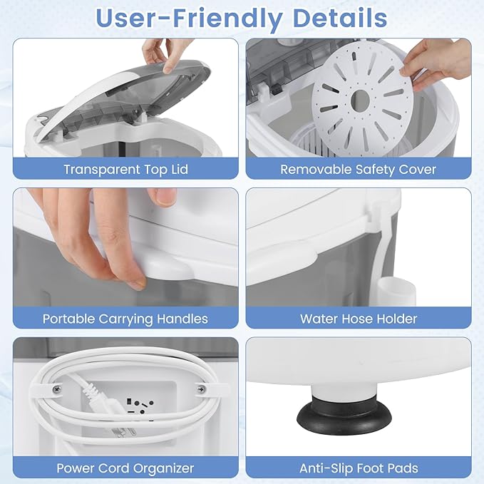 ARLIME Mini Washer and Dryer Combo, 5.5 Lbs Mini Laundry Washer, Semi-automatic Washing Machine with Drain Hose & Spin Tub, Small Washing Machine for Drom RV Apartment (Grey)