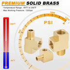 KOOTANS 4 Pack Brass Tee Fittings 1/4" NPT Female to 1/4" NPT Female to 1/4" NPT Male Barstock Street Tee Fittings 3 Way Brass Pipe Fitting