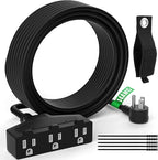 Outdoor Extension Cord 6 Ft with 3 Outlets, 14/3 SJTW 3 Prong Grounded Power Cord, 14 Gauge 14AWG Heavy Duty Power Cable, ETL Listed, 15 Amp 125 V 1875 W-Multiple Outlets for Indoor/Outdoor-Black