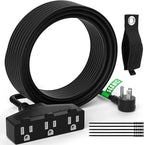 Outdoor Extension Cord 12 Ft with 3 Outlets, 14/3 SJTW 3 Prong Grounded Power Cord, 14 Gauge 14AWG Heavy Duty Power Cable, ETL Listed, 15 Amp 125 V 1875 W-Multiple Outlets for Indoor/Outdoor-Black