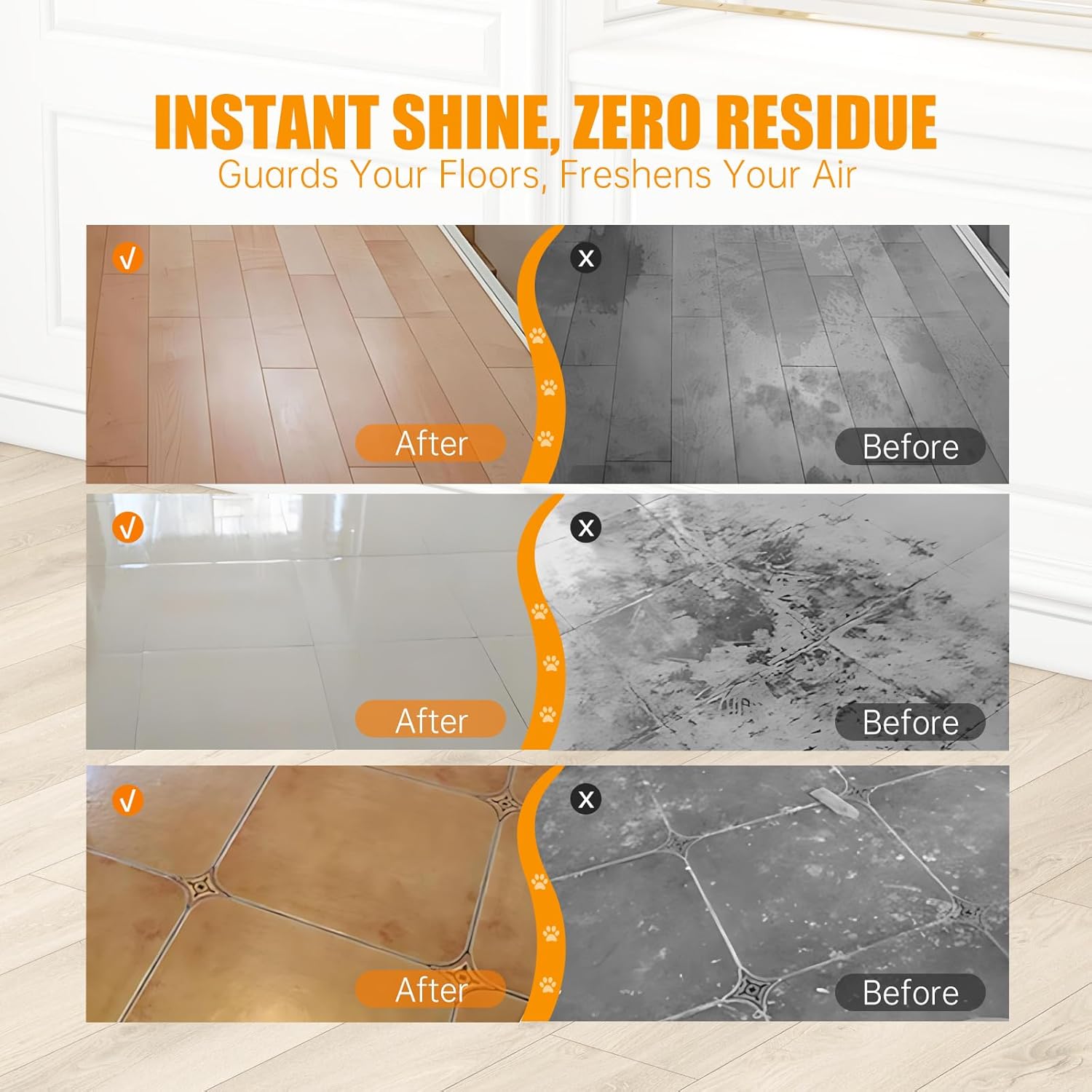 Floor Cleaning Solution Compatible with Tineco iFLOOR Series, All Robot Vacuums & Wireless Wet-Dry Mops, 4 Bottle Floor Cleaner Refill, Orange Scent