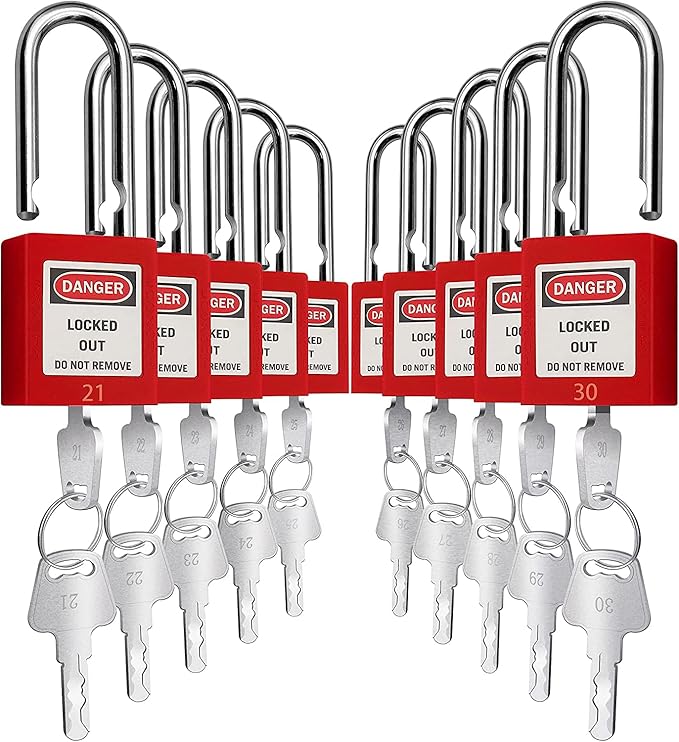 SAFBY Lockout Tagout Locks, Safety Padlock, Keyed Differently Loto Safety Padlocks for Lock Out Tag Out Kits Station (Red 21-30)