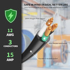 POWGRN 3 FT 2 Pack 12/3 Gauge Extension Cord with Multiple Outlets Outdoor, 3 Outlet Extension Cord Heavy Duty Yellow with Lighted, Tri-Tap Power Cable, 12AWG 15Amp 1875Watts 125Volts SJTW, ETL Listed