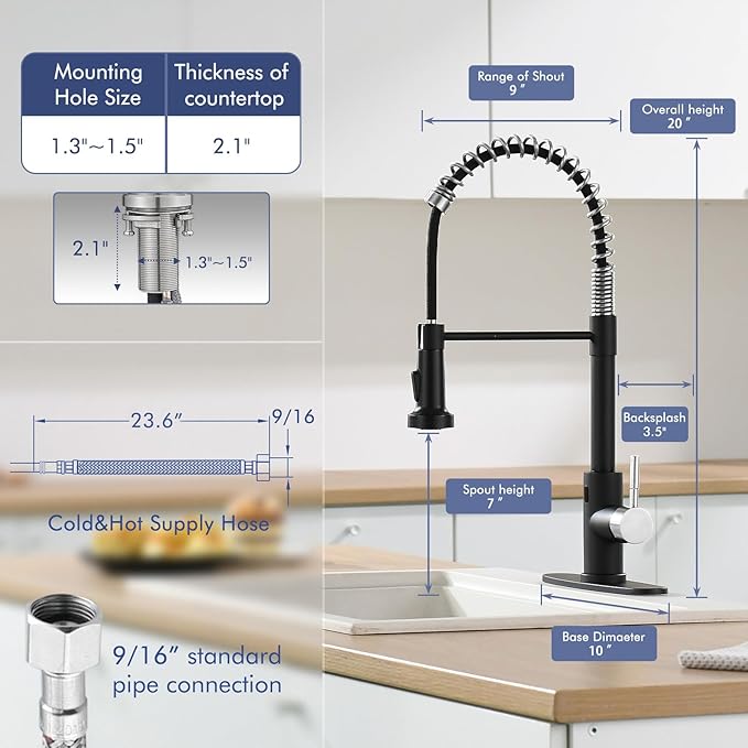 GIMILI Black and Nickel Touchless Kitchen Faucet with Pull Down Sprayer, Motion Sensor Smart Hands-Free Single Handle Kitchen Sink Faucet, Single Hole Kitchen Spring Faucet