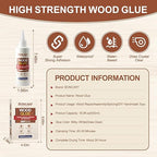 Wood Glue, 8.45fl.oz Super Strong Adhesion Wood Glue for Furniture Heavy Duty, Clear After Drying, Waterproof, for Woodworking, Crafts, Repair, Furniture Assembly (2 Pack)