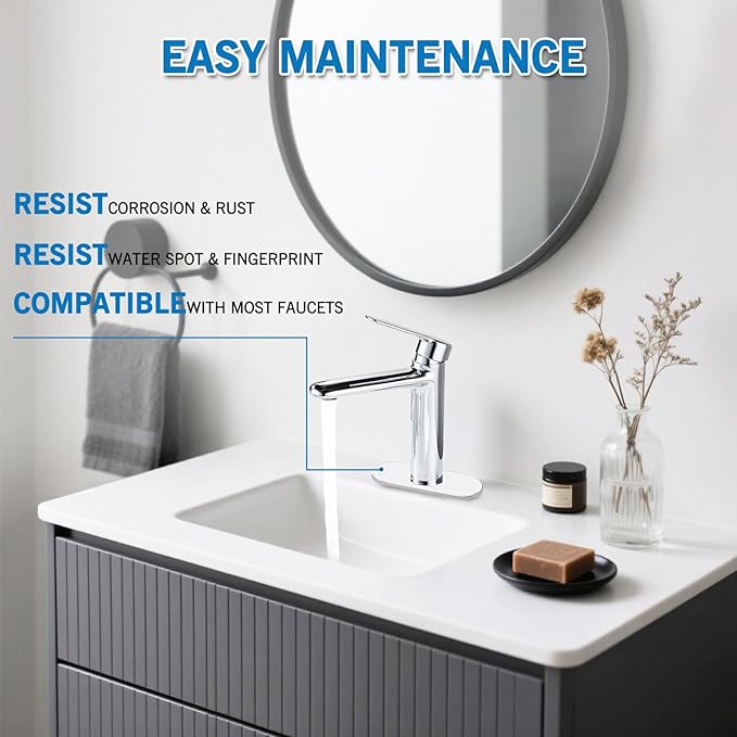 6.3 Inch Hole Cover Deck Plate Escutcheon for 1 or 3 Hole Bathroom Sink Faucet, Stainless Steel Sink Cover Plate, Chrome