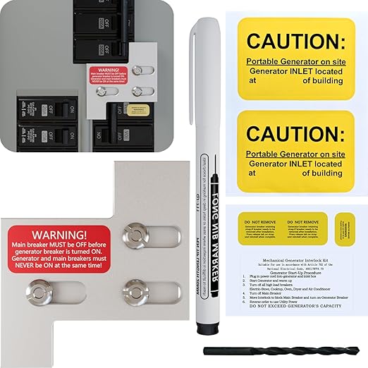 Generator Interlock kit Compatible with General Electric GE 150/200 Amp Panels, Professional Interlock kit, 1 1/4" Distance Between Main and Branch Circuit Breakers(GE-200A)