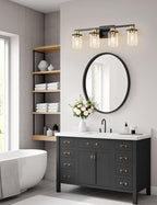 DORESshop 4-Light Black and Gold Vanity Lights with Clear Glass Shade, Over Mirror for Bathroom, Hallway, Bedroom, Living Room, ETL Listed