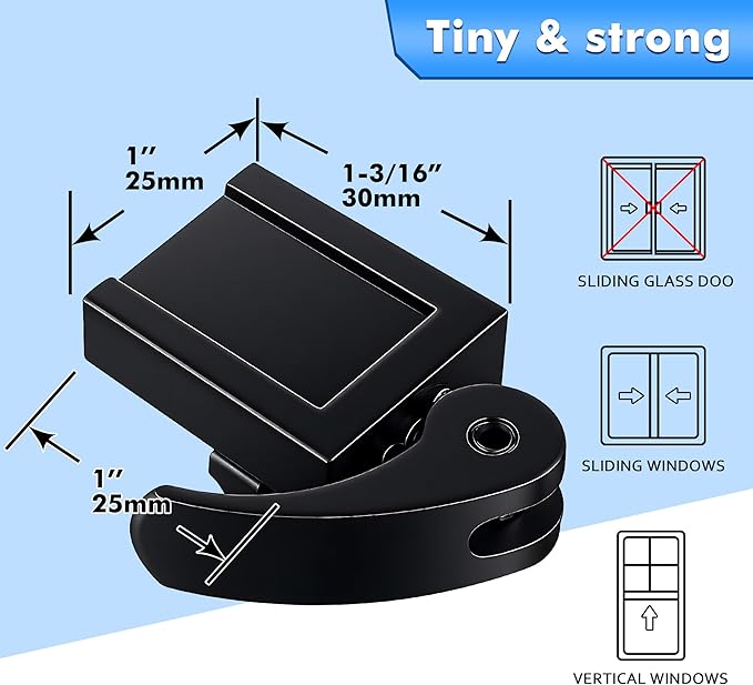 2 Pack Window Locks, Diecast Durable Design, Compatible with Horizontal and Vertical Window, Fit 1/16 inch(0.16cm) up to Wide Rail Easy Installation, Enhanced Safety (Black)