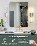 Bathroom Light Fixtures, Brushed Nickel Vanity Lights Over Mirror with Cleae Glass Shade, 2-Light Modern Wall Sconces Up and Down Wall Lamp for Bathroom Bedroom Hallway, VL834-BN-CH