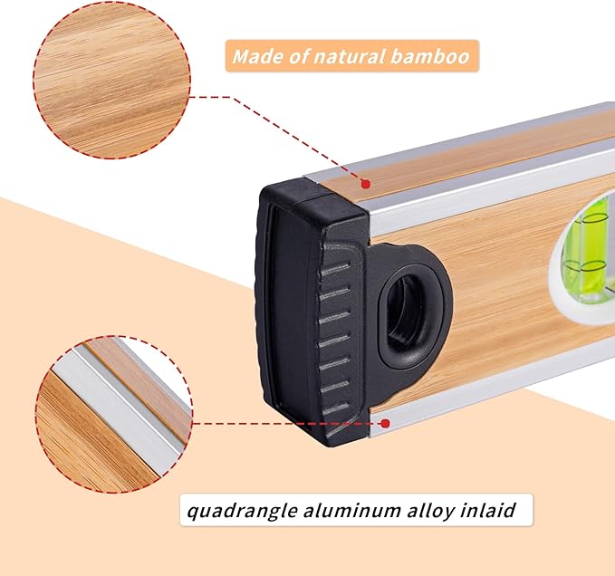 BETHEL Bamboo Level, 24 Inch Level & Tool Solid Block Acrylic Vials, Resists Mortar Adhesion, for Masonry Application and General Leveling (Bamboo)