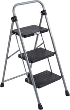3-Step Ladders Folding Step Stool with Anti Slip Pedal and Handgrip Portable Sturdy Ladder for Home & Office 330 Lbs Silver Grey