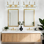 Vintage Bathroom Vanity Light, 3-Light Brass Vanity Lighting Fixture with Flower Glass Shade, Bathroom Lighting Fixtures Over Mirror